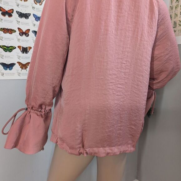 Halogen Satin Uility Jacket Pink Bomber Bell Sleeve Raglan Adjustable Zip Small - Picture 10 of 11